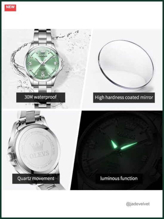 Stainless Steel Womens Wrist Watch with Hidden Clasp Adjustable Bracelet Quartz
